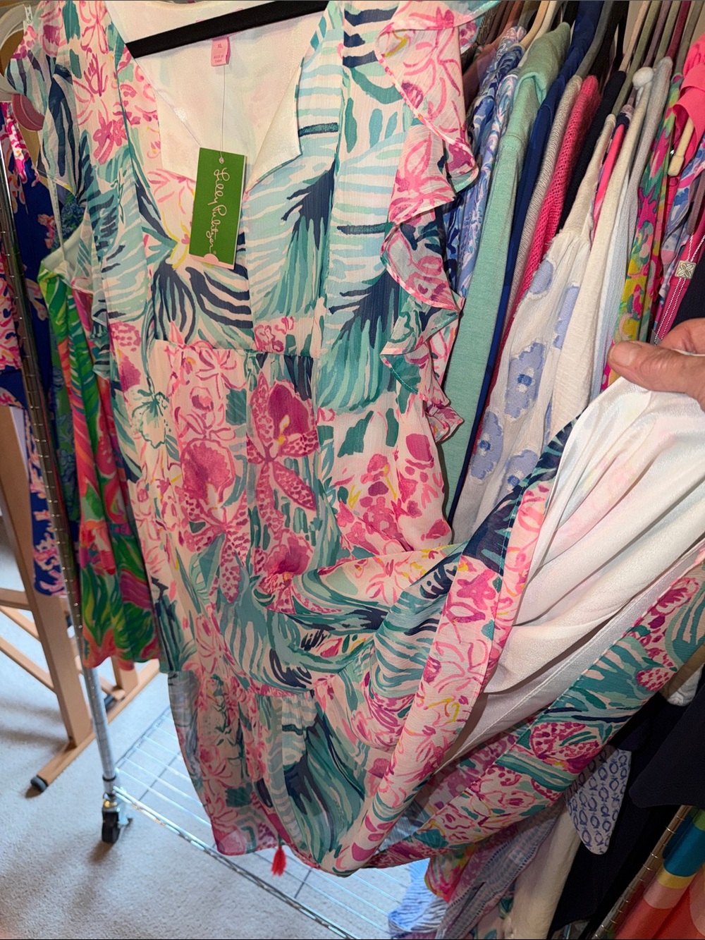 Lilly Pulitzer Pink, Green & Blue Tropical Floral Ruffle Dress - Picture 7 of 7